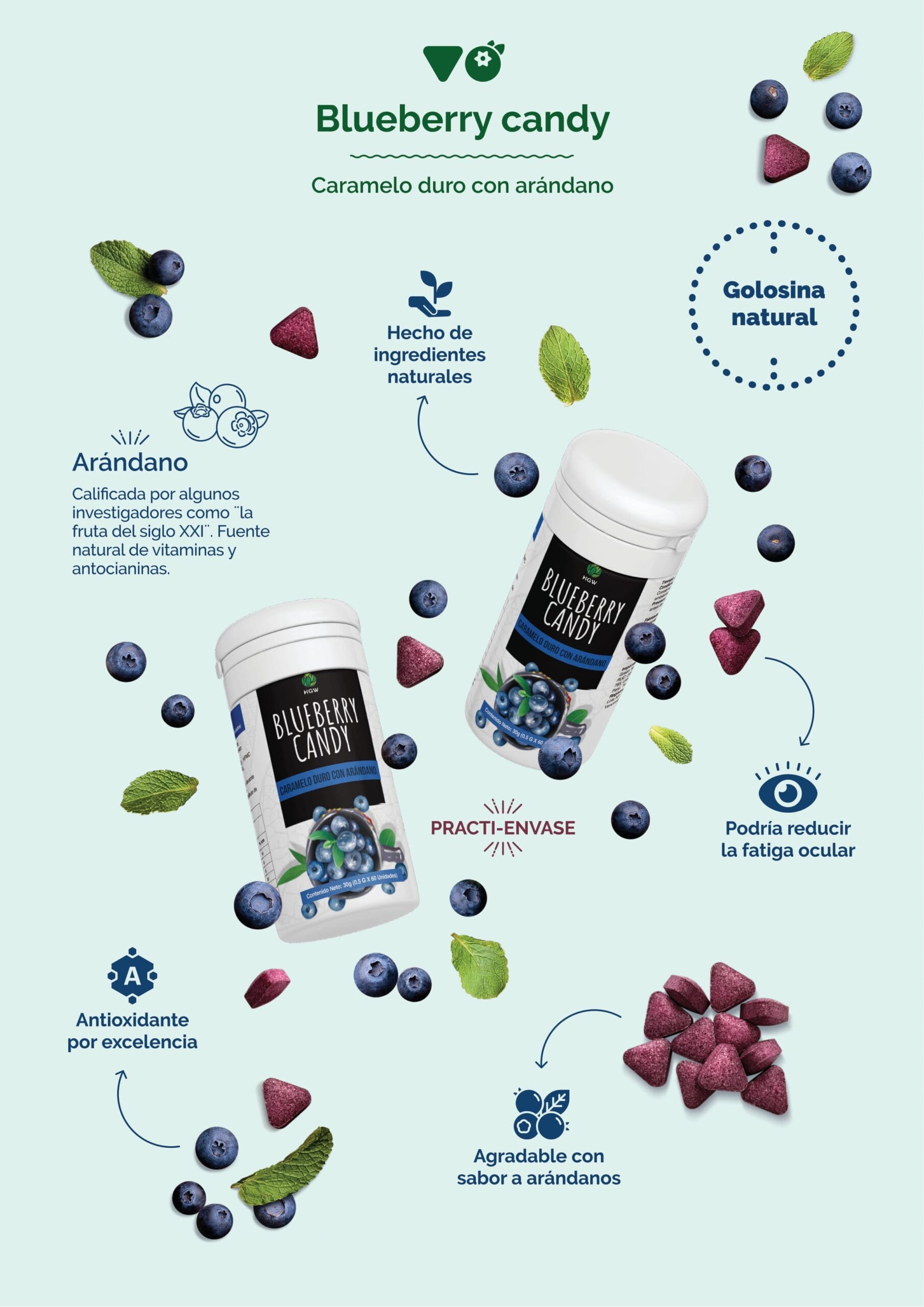 BLUEBERRY CANDY hgw - Dulces de arándanos hgw - caremelos de arándanos saludables hgw
