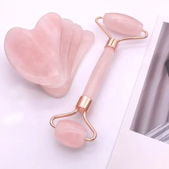Rodillo Facial + Tabla Gua Sha - Set de masaje facial 2 en 1 incluye rodillo y piedra Gua Sha, ideales para mejorar la circulación (2)