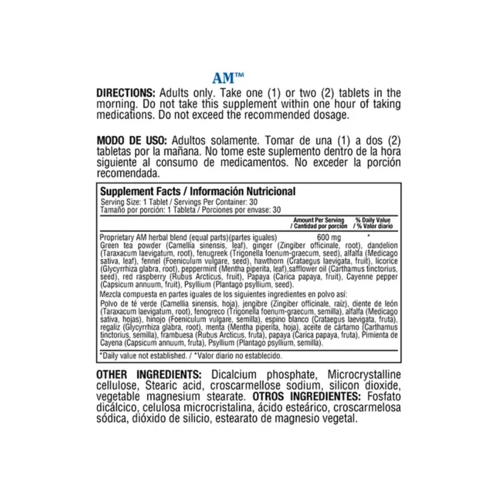 TABLETAS DETOX AM/PM - BIENESTAR DIGESTIVO Y DETOXIFICACIÓN en Colombia - Vista posterior