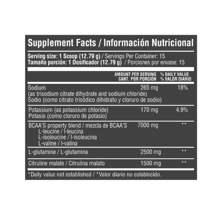 AMINOÁCIDOS BCAA EN POLVO - 192G (15 PORCIONES) - SABOR FRUIT PUNCH en Colombia - Vista lateral