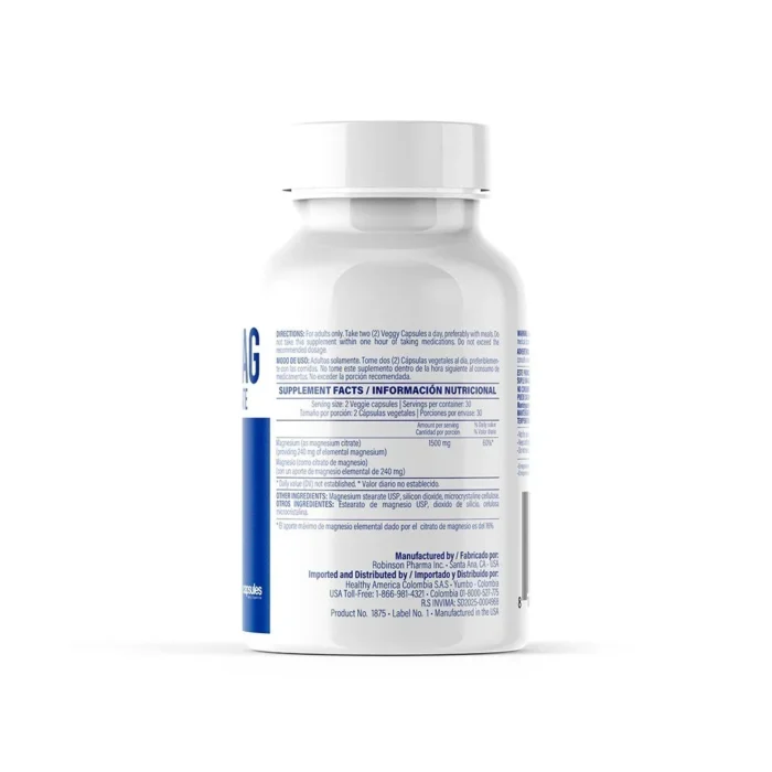 CÁPSULAS DE CITRATO DE MAGNESIO 1500MG en Colombia - Vista posterior