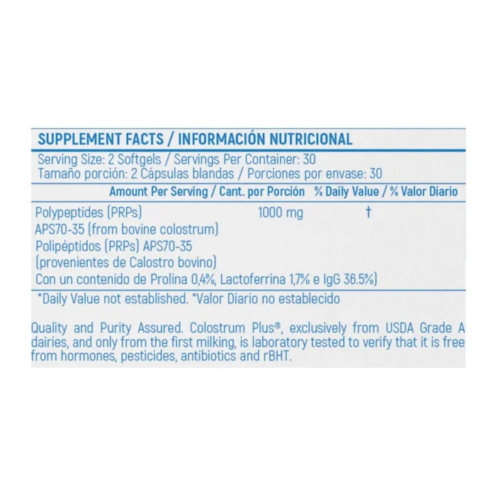 COLOSTRUM COMPLETE 1.000MG - SUPLEMENTO PARA EL SISTEMA INMUNOLÓGICO - 60 SOFTGELS en Colombia - Vista posterior