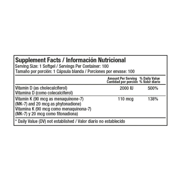 DUOVIT 100 SOFTGELS - SUPLEMENTO DE VITAMINAS D3 Y K2 en Colombia - Vista posterior