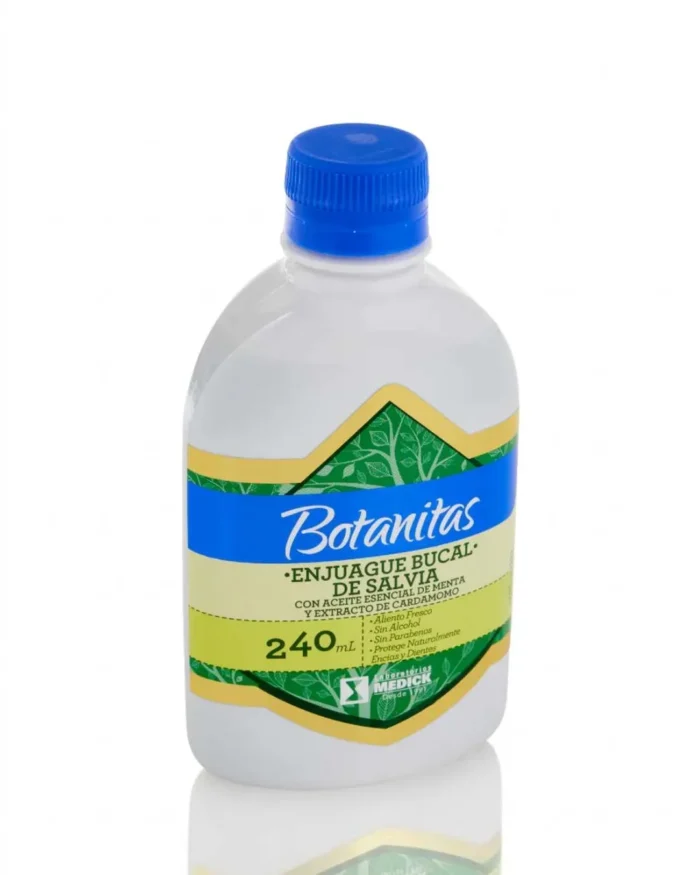 ENJUAGUE BUCAL DE SALVIA CON ACEITE ESENCIAL DE MENTA Y EXTRACTO DE CARDAMOMO X 240 ML - SALUD NUTRICIONAL en Colombia - Vista lateral
