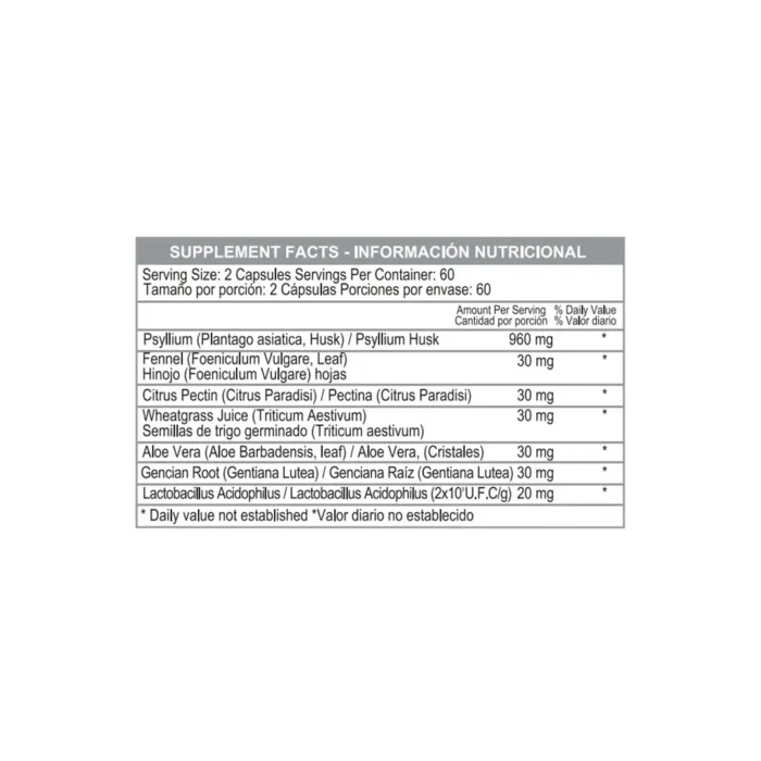 CÁPSULAS DE FIBAXIL PARA LA SALUD DIGESTIVA en Colombia - Vista posterior