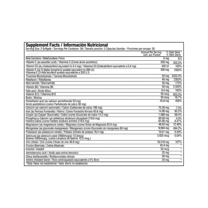 GERIAVITAL 50+ PLATINUM MULTIVITAMINAS - 60 CÁPSULAS BLANDAS en Colombia - Vista posterior