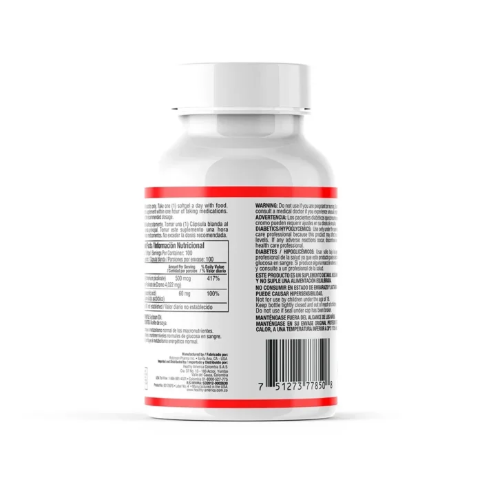 PICOLINATO DE CROMO 500 MCG 100 CÁPSULAS BLANDAS en Colombia - Vista lateral