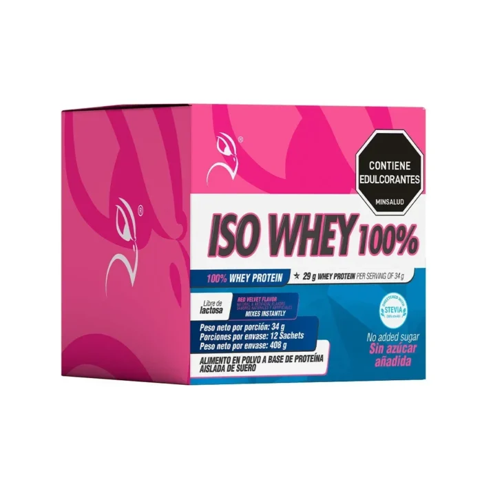 ISO WHEY 100% - PROTEÍNA AISLADA DE SUERO SABOR RED VELVET - 12 SACHETS en Colombia - Vista posterior