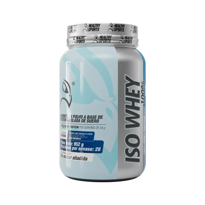 ISO WHEY 100% - PROTEÍNA AISLADA DE SUERO SABOR GALLETA Y CREMA - 952 G en Colombia - Vista lateral