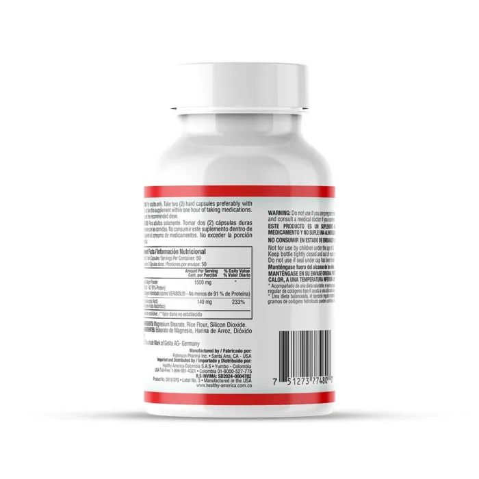 CÁPSULAS DE COLÁGENO HIDROLIZADO 1500MG CON VITAMINA C en Colombia - Vista lateral