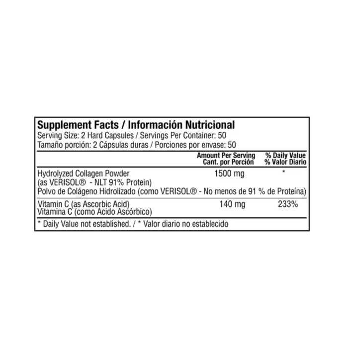 CÁPSULAS DE COLÁGENO HIDROLIZADO 1500MG CON VITAMINA C en Colombia - Vista posterior