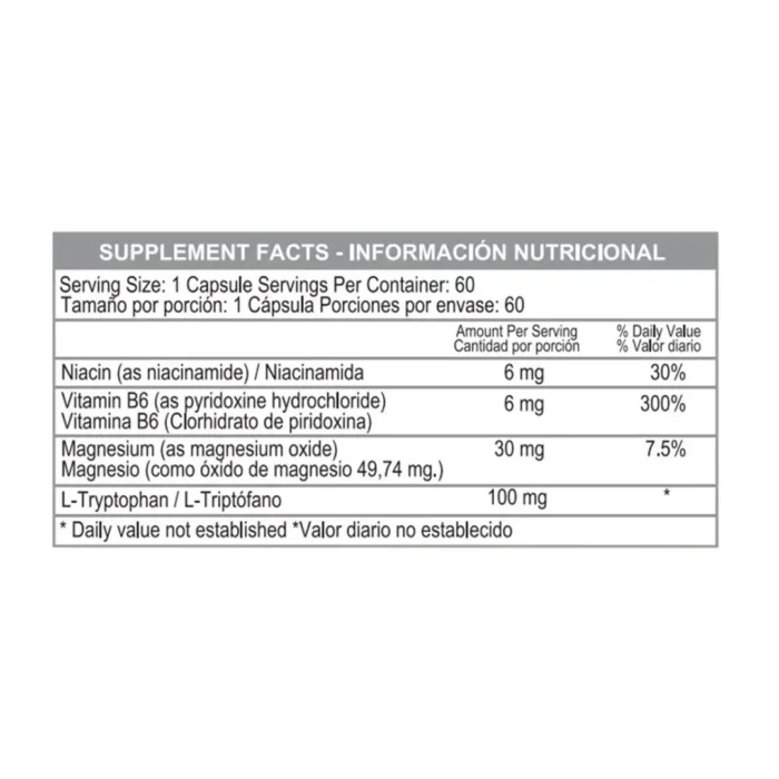 L-TRIPTÓFANO PLUS 100MG - SUPLEMENTO PARA EL BIENESTAR COGNITIVO en Colombia - Vista posterior