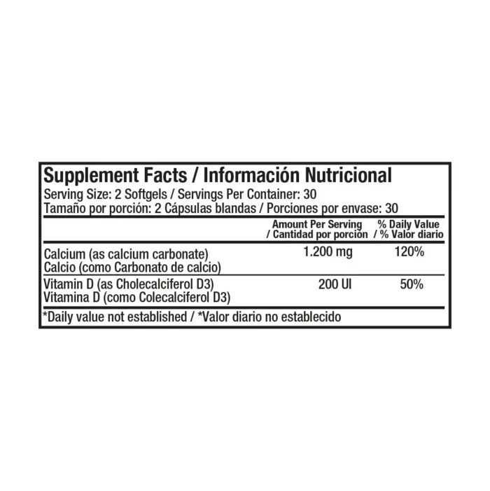 CÁPSULAS DE CALCIO ABSORBIBLE 1200MG CON VITAMINA D en Colombia - Vista posterior