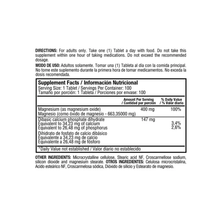 ÓXIDO DE MAGNESIO 400 MG - SUPLEMENTO MINERAL PARA EL BIENESTAR INTEGRAL en Colombia - Vista posterior