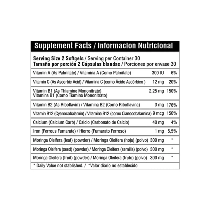 MORINGA COMPLEX 1200MG - SUPLEMENTO NUTRICIONAL NATURAL en Colombia - Vista posterior