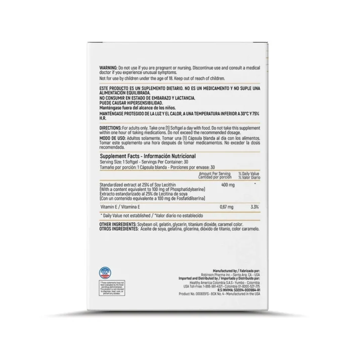 NEURO SERINE ELITE - SUPLEMENTO PARA LA SALUD COGNITIVA - 30 CÁPSULAS BLANDAS en Colombia - Vista lateral