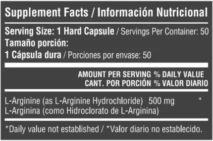 CÁPSULAS DE L-ARGININA HCL 500MG - SUPLEMENTO NUTRICIONAL PARA EL BIENESTAR en Colombia - Vista lateral