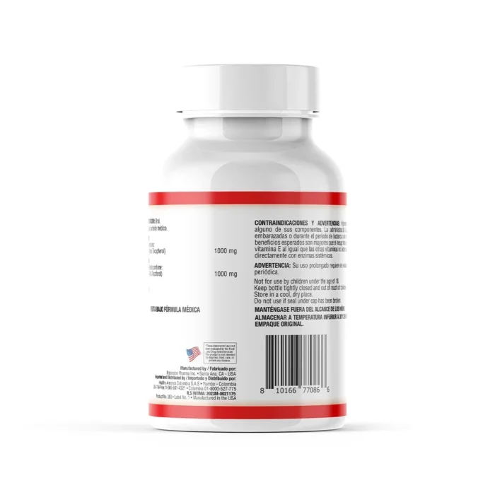 SUPLEMENTO DE VITAMINA E NATURAL 1000 IU - 50 CÁPSULAS BLANDAS en Colombia - Vista lateral