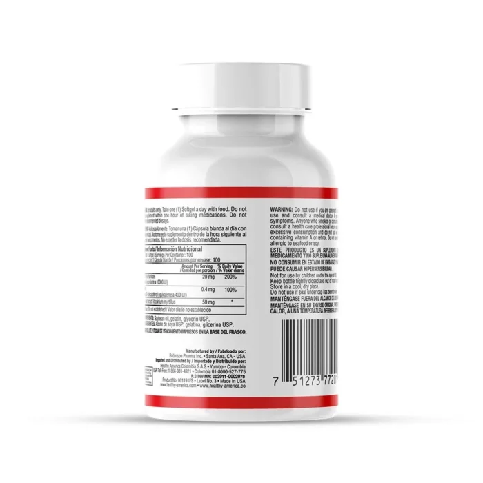 VITA A 10.000 & D 400 IU PLUS BILBERRY - SUPLEMENTO DIETARIO DE VITAMINAS en Colombia - Vista lateral