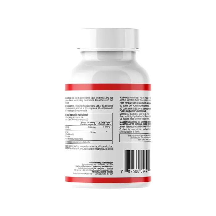 VITAMINA C 1.000 MG CON COMPLEJO DE BIOFLAVONOIDES CÍTRICOS - 100 CÁPSULAS en Colombia - Vista lateral
